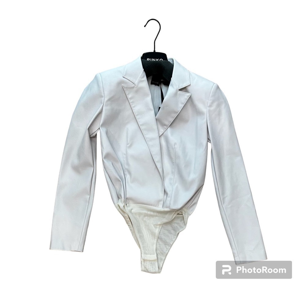 Pinko White Faux Leather Blazer Style Body Suit Womens XS